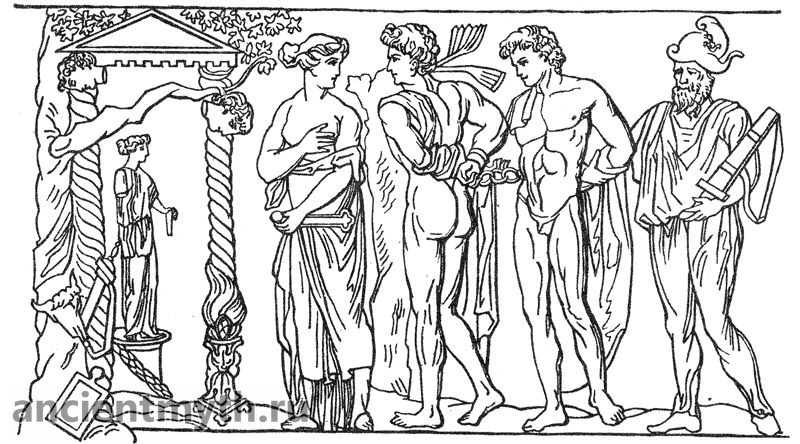Iphigenia leads the bound Orestes and Pylades to the temple of Artemis