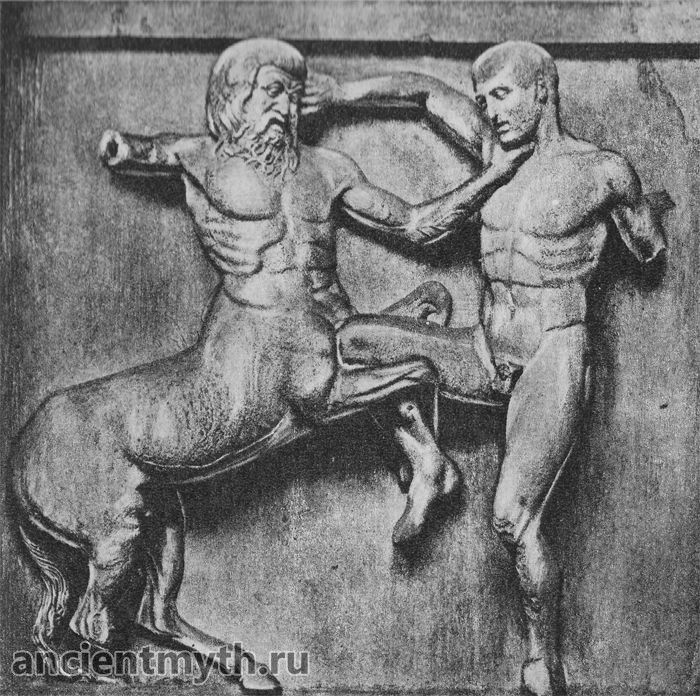Centaur fight with Greek lapith hero