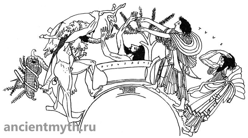 ヘラクレスはエリマン人のイノシシをエウリュステウスに連れて行く