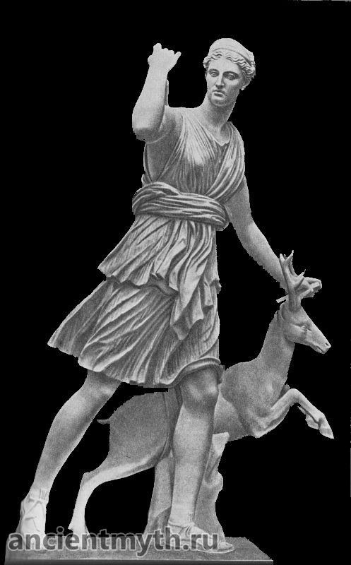 Artemis, the huntress goddess, with a quiver on her shoulders. 